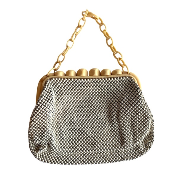 Whiting & Davis Metal Mesh Purse Celluloid KISS Lock Chain Strap Vintage 1940s